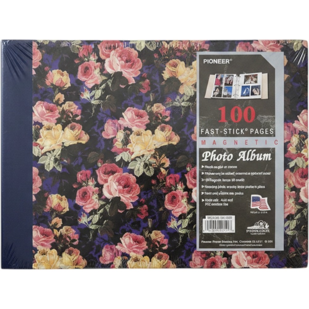 Vintage Pioneer Photo Album 100 Fast-Stick Pages Floral Rose Navy Blue LM-100